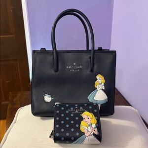 Kate Spade Navy Satchel + Wallet with Alice in Wonderland Design
